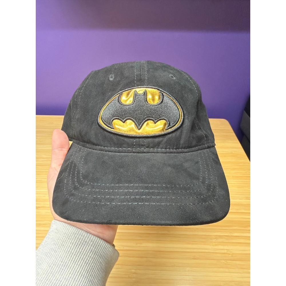 Batman Black Adjustable Strapback Hat Cap Gold Logo DC Comics OSFM